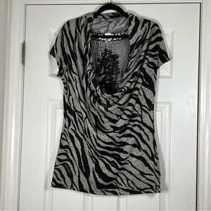 Stylish Zebra Print Cowl Neck Blouse